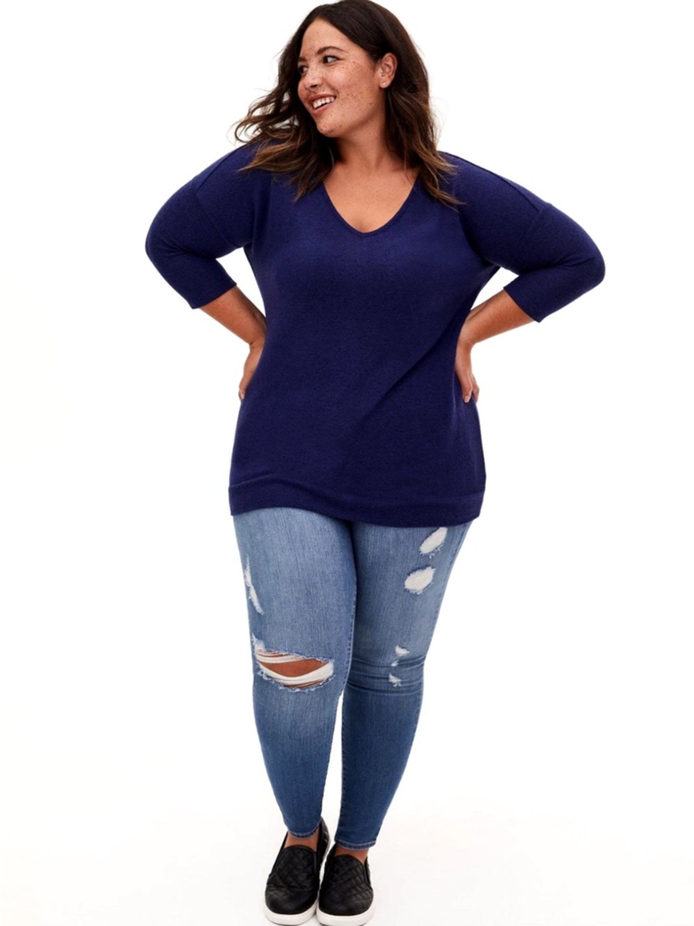 Torrid Relaxed Fit Super Soft Plush V-Neck Long Sleeve Size 2X Top Blue Plus